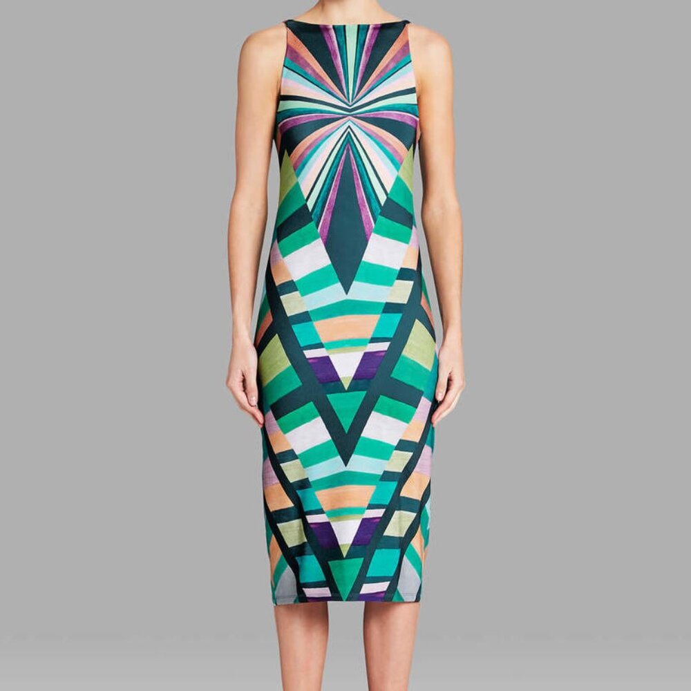 Mara Hoffman Prism V back Teal multi dress, size small